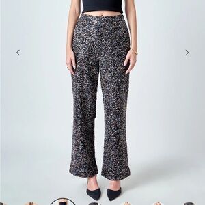 NWOT Endless Rose Boucle Tweed and Sequin High Waist Wide Leg Pants. Sz. L